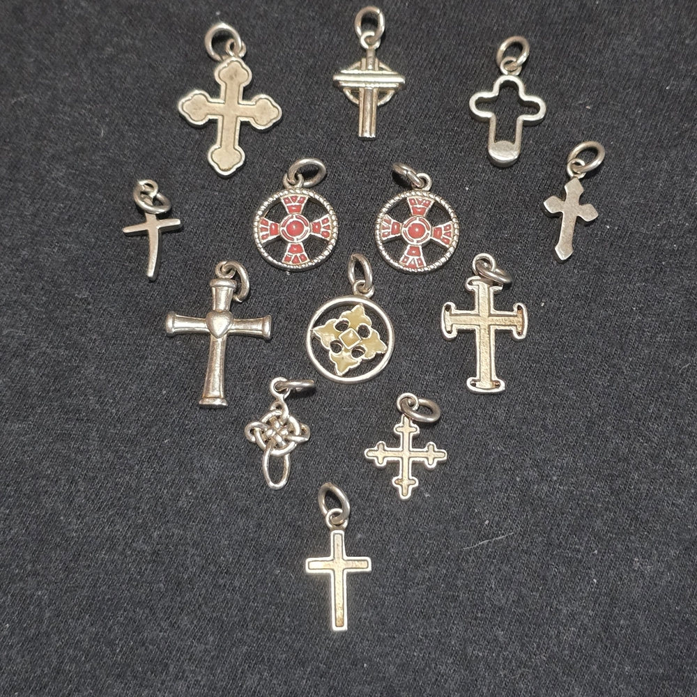 Lot Of 13 Metal Cross Charms